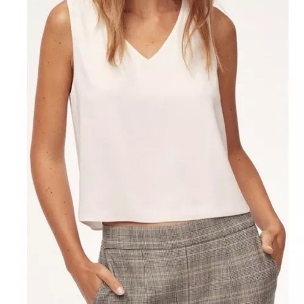 Babaton White V Neck Murphy Blouse Crop Size XXS